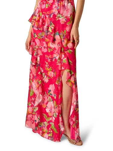 Image of Adrianna Papell Women's Printed Mermaid Dress | Long Floral Halter Top Dress with Ruffled Skirt Detail & Side Slit
