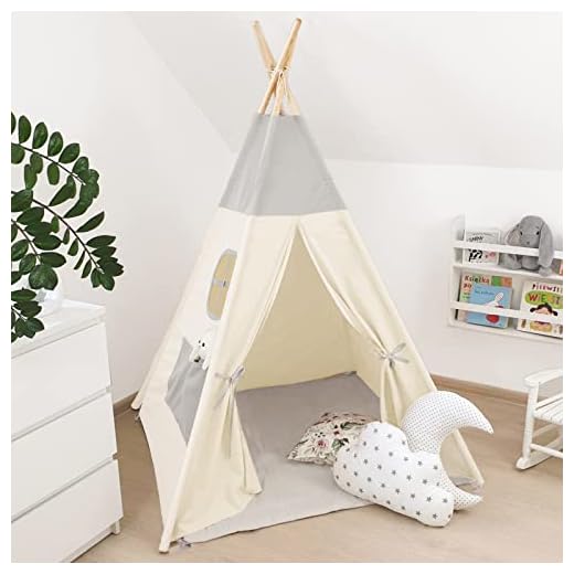 PLEKER Tipi Infantil 100% Algodón Tipi Indio para Niños Tienda de Campaña Infantil con Alfombra, Tipi Infantil de Tela para Interior, Grande, Niños y Niñas, Regalo para Bebés