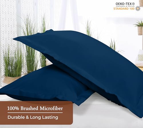 Image of Royale Linens Pillow Shams 2 Pack Euro Size 26x26 Inch - Brushed 1800 Microfiber - Bed Pillow Shams, Wrinkle Resistant Super Soft and Cozy - Back Overlap Closure - Oxford Pillowcase (Euro, Navy)
