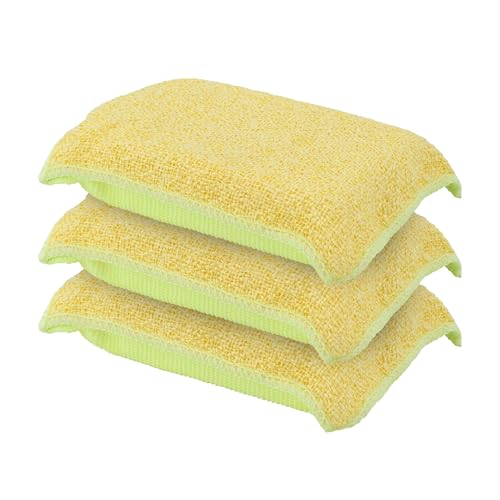 Image of Miracle Microfiber Scrubbing Sponge, Yellow Extra Scrubbing Power Kitchen Sponge, Sink, Pot, Pan and Dish Washing, Super Absorbent and Rapid Drying, 3-Pack, by Superio