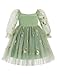 OBEEII Birthday Tulle Dress for Baby Girls Long Puff Sleeve Floral Mesh Dress Toddler Formal Wedding Flower Girl Dress Square Neck Pageant Prom Party Ball Gown Kids Baptism Dresses Green 18-24 Months