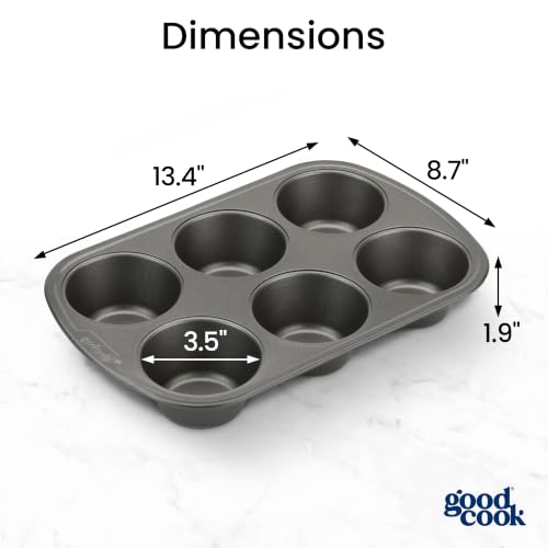 GoodCook Everyday Nonstick Steel Jumbo Texas Muffin Pan, 6-cup, Gray - Image 2