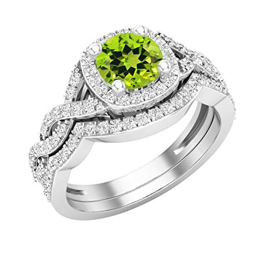 Dazzlingrock Collection - Juego de anillos de boda de 5,8 mm con piedras preciosas redondas y diamantes blancos, estilo trenzado, oro blanco de 10 quilates