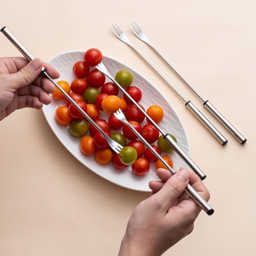 Fdit 6pcs Stainless Steel Fondue Forks, Heatproof Cheese Fondue Sticks Long Handle Chocolate Forks for Barbecue Fruit Dessert (6pcs) - 4