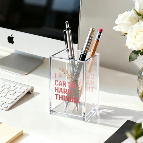 Image of I Can Do Hard Things Pen Holder Cosmetic Organizer, Funny Floral Pen Pencil Holders for Desk, Inspirational Office Gifts Desk Accessories for Coworker Friend, Makeup Brushes Holder for Daughter