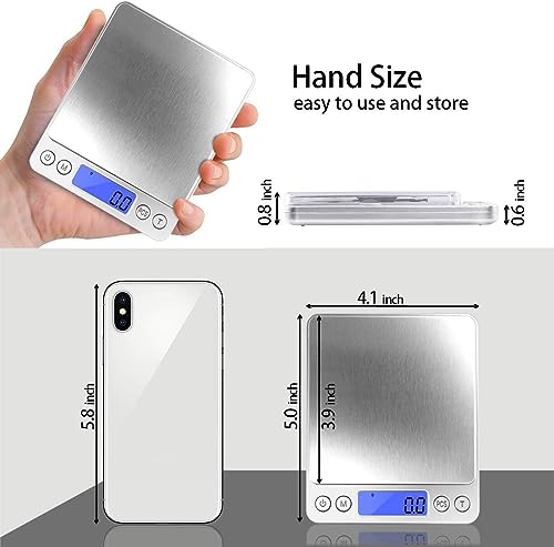 Fuzion Digital Kitchen Scale 3000g/ 0.1g, Pocket Food Scale 6 Measure Modes, LCD, Tare, Digital Scale Grams and Ounces with 2 Trays for Food, Cooking, Nutrition, Reptiles(Battery Included)