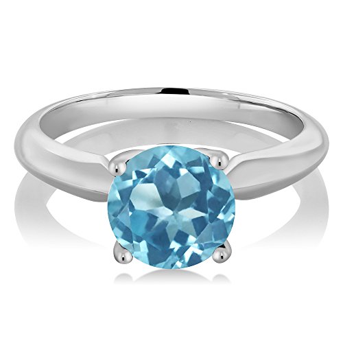 Gem Stone King 2.55 Cttw 8MM Round Swiss Blue Topaz 925 Sterling Silver Solitaire Engagement Ring For Women | Gemstone Birthstone | Available In Size 5, 6, 7, 8, 9
