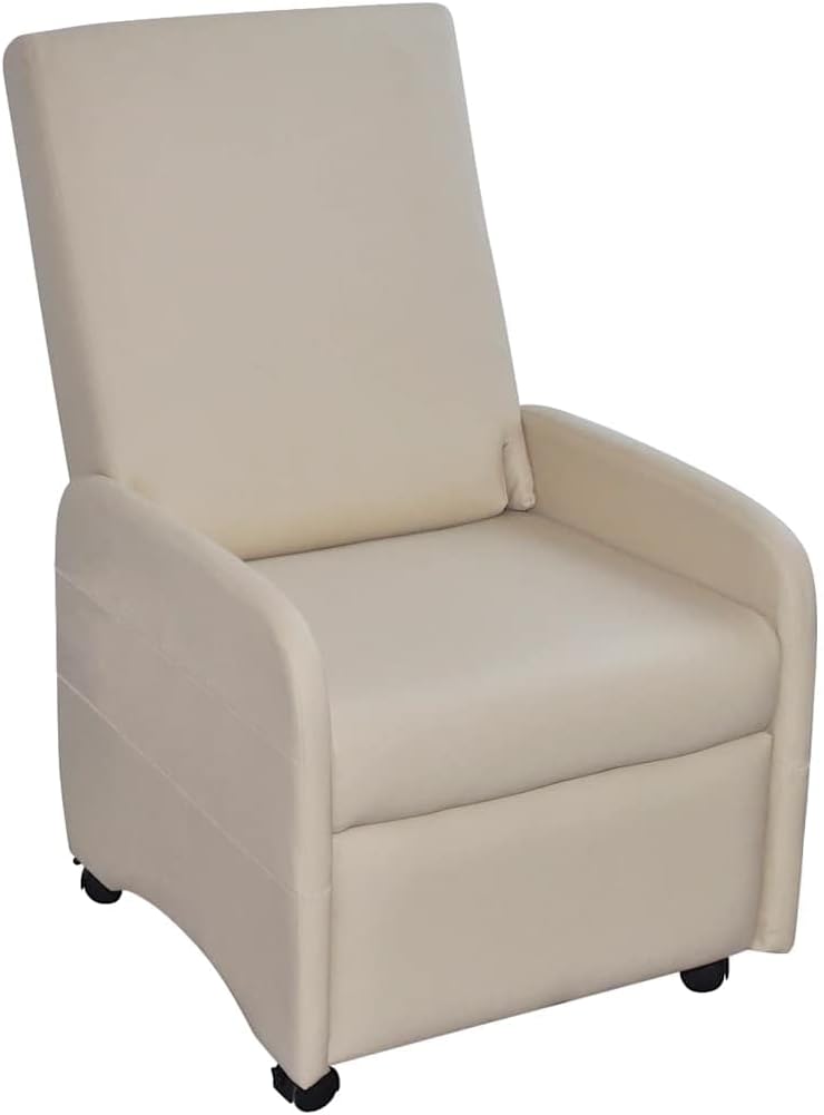 vidaXL Fauteuil Relax Inclinable Pliable Simili Cuir Crème avec Roulettes