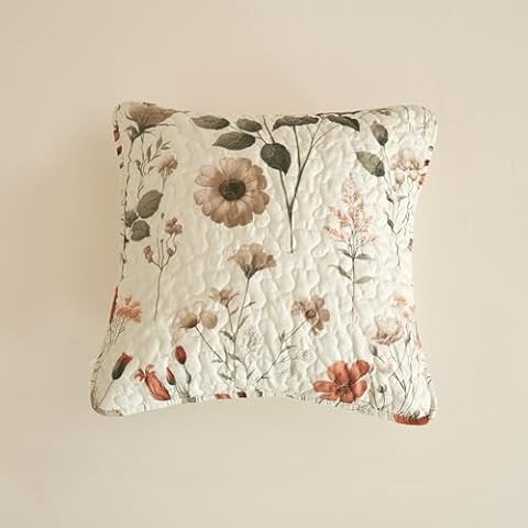 Enchanted Meadow Throw Pillow Covers - Set of 2, Zippered Floral Design in Beige, Rose, and Soft Green, Premium Soft Microfiber, Decorative Throw Pillow Shams 18x18 Inches (18" x 18" Set of 2) Cover