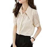 [CCGGOWMM] シャツ レディース ブラウス tシャツ レース トップス 半袖 裏地付きおしゃれ 着痩せ 体型カバー 着痩せ ゆったり カジュアル ファッション OL オフィス 通勤 フォーマル 春夏