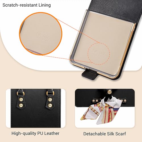 Image of for Samsung Galaxy Z Flip 7 Case, Cute Mini Handbag Wallet Phone Case with Card Holder, Silk Scarf & Handle Strap, Luxury PU Leather Protective Cover - Black