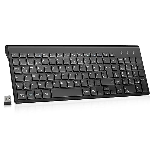 cimetech Teclado inalámbrico ergonómico, teclas planas de 2,4 GHz, teclado inalámbrico QWERTZ, diseño de 10 m, compatible con PC, escritorio, portátil, portátil (Slim_negro)