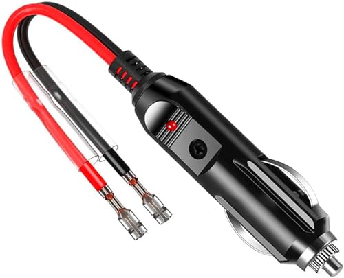 Cigarette Lighter Plug 12V Fused Replacement Cigarette Lighter Male Plug Adapter with Leads & LED Light & Extension Cable 16AWG Extension Cable with 15A Fuse (1)