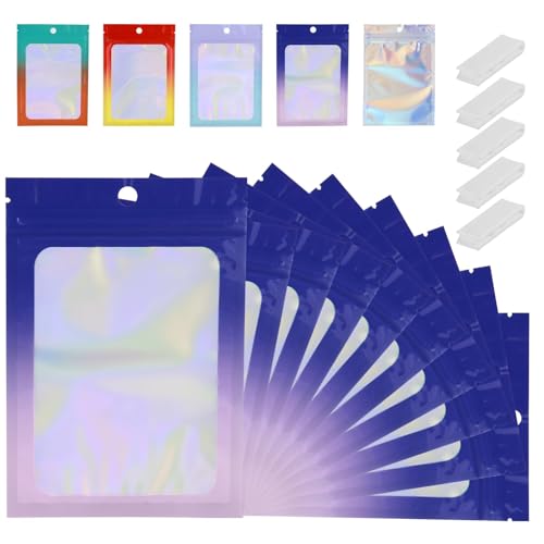 350 Pcs Mylar Bags for Food Storage Holographic Resealable Bags 4x6 Mylar Bags with Window Smell Proof Mylar Bags Freeze Dried C