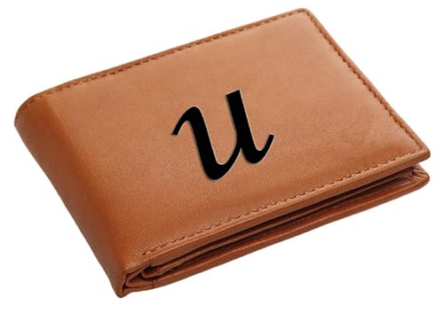 Image of Pu Leather Wallet for Men and Boys Alphabet Name Wallet Gifts for Men | Personalized with Name & Charm Purse - (Color-Tan) (Small u, Tan)