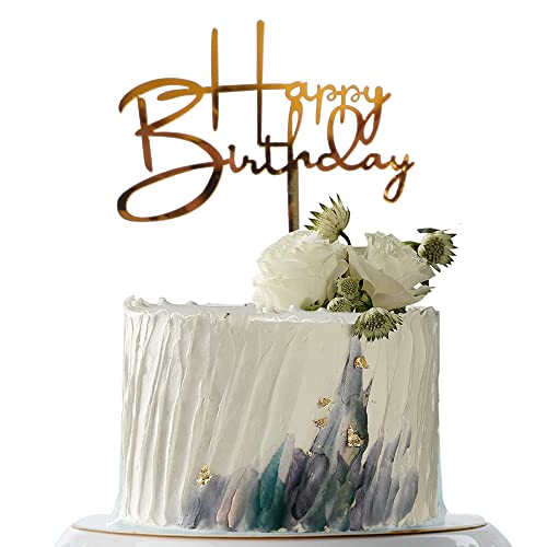 Yuinyo Set Of 3 Pcs Gold-Black-Red Acrylic Happy Birthday Cake Topper Birthday Party Decoration Supplies Quality Acrylic Cake Decoration Adult Cake Toppers (3 Gold-Red-Black) #TOP1