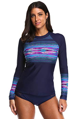 ATTRACO Women's Swim Shirt Rash Guard Top Long Sleeve Bathing Swimsuit Navy