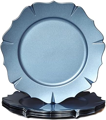 Spsyrine Blue Charger Plates, 13 Inch Metallic Scalloped Chargers for Dinner Plate Set of 6, Decorative Plastic Plate Chargers for Party, Wedding, Baby Shower, Anniversary, Thanksgiving Ect.