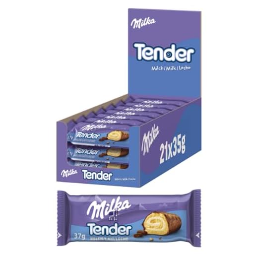 Milka Tender Milch 21 x 37g, Biskuit-Rolle mit Milchcrèmefüllung und Vollmilchschokolade