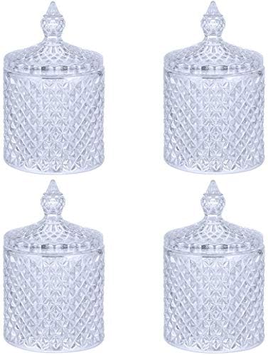 Clear Glass Decorative Candy Cotton Wool Sweet Crystal Effect Jar Container with Lid (Pack of 2)
