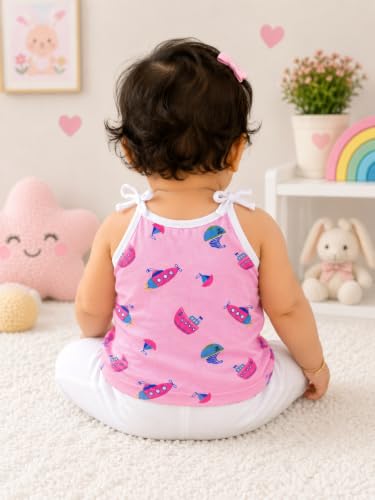 Image of Little Angels Baby Organic Cotton Tie-Knot Sleeveless Jhabla Vest Set | Pack of 4 | Soft & Breathable Printed Tops for Newborn & Infant Girls (0-12 Months)