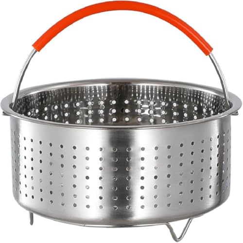 Juxkov、蒸し器、水切り、ザル、ざる、水切りカゴ、水切りかご、足付き、蒸し物、ステンレス、米とぎ、米研ぎボウル、軽量、便利、大容量、おしゃれ、多機能、収納バスケット、野菜、果物洗い、洗いやすい、排水用、キッチン用品、飲食店、家庭用、6L、22cm