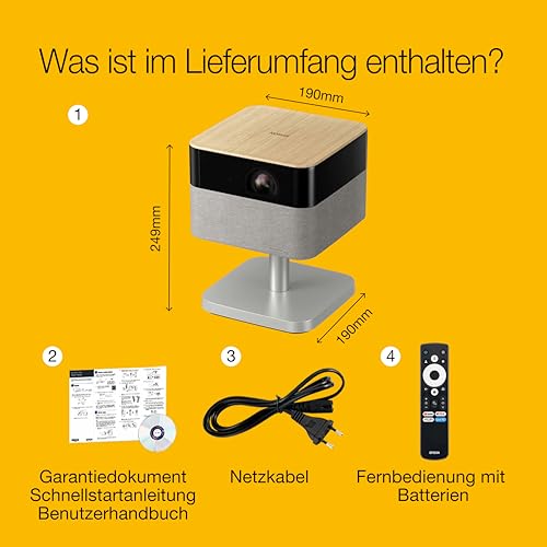 Epson Lifestudio Flex EF-72 Eiche, tragbarer Smart-Projektor, Sound by Bose, Google TV, 4k Pro-UHD, Verstellbarer Stand, Verwendung im Innen- und Au&szlig;enbereich, 5 Jahre Ger&auml;teschutz*
