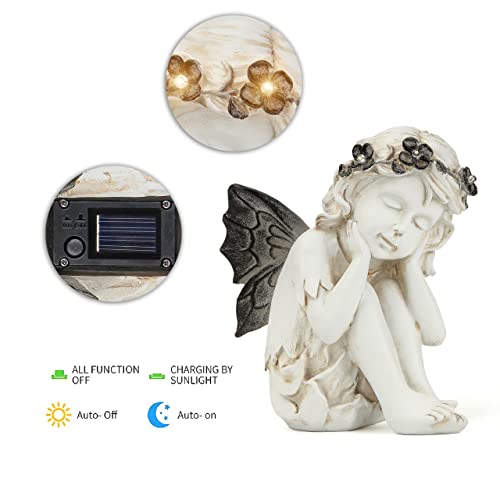 Leekung Ivory White Resin Sculpture, Angel Figurine With Solar Powered Lights For Outdoor Decor thumb #3