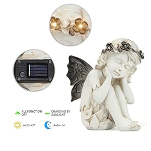 Leekung Ivory White Resin Sculpture, Angel Figurine with Solar Powered Lights for Outdoor Decor, Garden Decorations & Memorial Gifts Leekung Ivory White Resin Sculpture Angel Figurine with Solar Powered Lights for Outdoor Decor Garden Decorations Memorial Gifts
