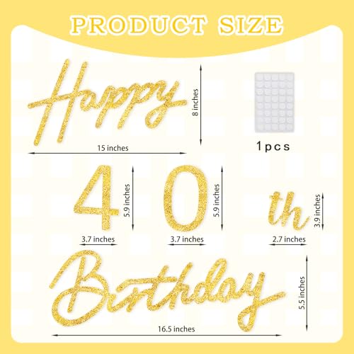TONIFUL Happy Birthday Sign for Backdrop - Glitter Gold Felt Banner - Includes Dot Glue - Perfect for 40th Birthday Party Backdrop,Forty Years Old B-Day Decoration Wall Decr,Balloon Arch by TONIFUL - Used condition - Image 2