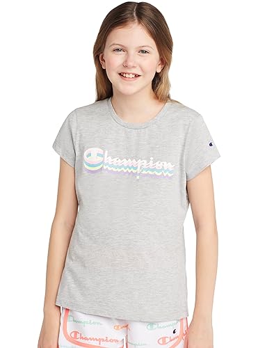 Champion Girls Short-Sleeve Multi-Color Shadow Script Tee (Grey)