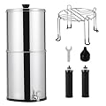 Gravity Water Filtration System 2.25 Gallon,304 Stainless Steel,Gravity-fed Water Filter System with 2 Black Carbon Filters and Stand,Chlorine and L-ead Reduction,for Home,Camping,RVing, Emergencies