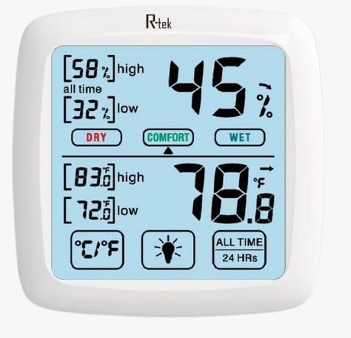 R-TEK Digital Hygrometer and Thermometer with LCD Display and backlight & weather device with Temperature and Humidity Monitoring (White) (B0CT5D7GXB) Amazon Price History, Amazon Price Tracker