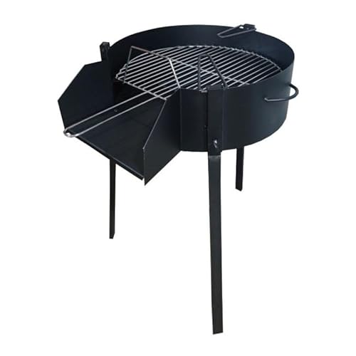 MF - Barbacoa de Leña Redonda de 50 x 50 cm en Acero con Parrilla Corrugada, 4 Patas de Sujeción, Trébede y Pintura Negra Anticalórica