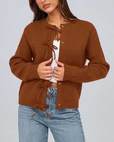 BTFBM Bow Cardigan Sweaters for Women Trendy 2025 Fall Winter Open Front Long Sleeve Button Down Cropped Lady Jacket2