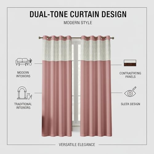 Image of IVAZA Dual-Tone Design 100% Complete Blackout Curtains - Room Darkening Curtain for Door -, Heavy Blackout, Thermal Insulation Curtains, Black Out Curtains 8 feet Long Set of 2 Peach