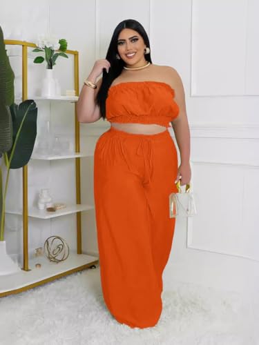 Image of Two Piece Sets for Women Summer Outfits Crop Tops and Wide Leg Pants Sets Sexy Jumpsuits Vacation Outfits with Pockets