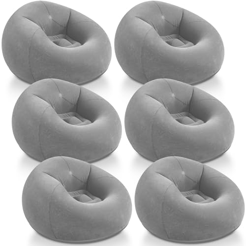 Image of Realspring Inflatable Bean Bag Chairs Outdoor Blow up Camping Chairs Inflatable Lazy Sofa Folding Portable Bean Bag Loungers Couch for Movie Night(Dark Gray,6 Pcs)