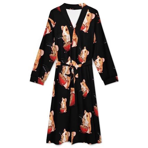 Guinea Pigs Japanese Ramen Noodles Soft Robe Long Sleeve Bathrobes V Neck Sleepwear Spa Robes with Belt Men Woman3