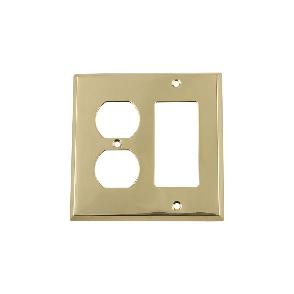 nostalgic warehouse 719924 new york switch plate with rocker and outlet, polished brass