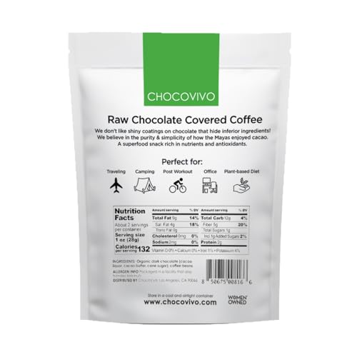 ChocoVivo Dark Chocolate Covered Coffee Beans 70% Cacao, Superfood Snack - Paleo + Keto Friendly, 2.5 Ounces Each - 3pack - Thumbnail 2