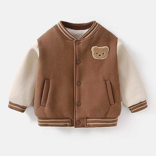 Toddler Kids Fleece Lined Baseball Jacket Long Sleeve Color Block Plush Outerwear Boys Girls Cute Bear Jackets2