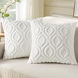 decorUhome Throw Pillow Covers 18x18 Inch Set of 2, Soft Plush Faux Wool Cream Beige Couch Pillow Covers, Spring Solid Dyed Accent Pillow Cases for Sofa Bed Living Room Home Decor