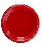 Exquisite 7 Inch. Red Plastic Dessert/Salad Plates - Solid Color Disposable Plates - 100 Count