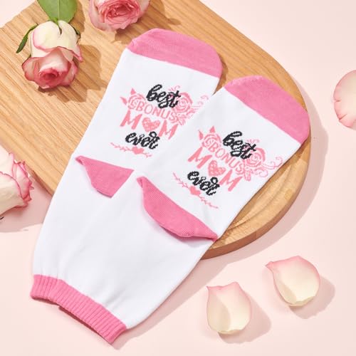 Bonus Mom Birthday Gifts Basket from Daughter Son, Mothers Day Birthday Unique Thank You Gift Set for Step Mom,Mother in Law, New Mom, Stepmother Glass Cup Bag Socks Candle Bracelet Keychain - Image 3