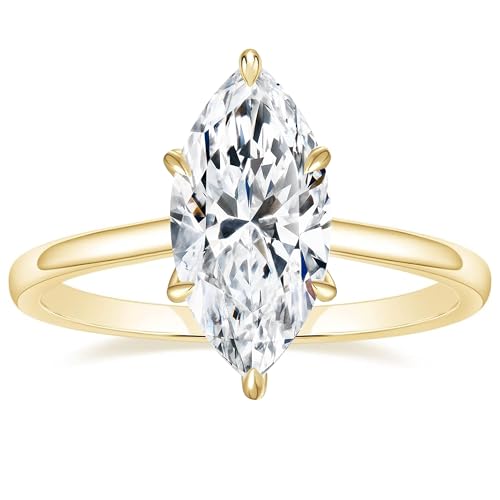 RYANEE 9ct Marquise Cut Cubic Zirconia Solitaire Engagement Ring in 925 Sterling Silver, 18K Gold Plated - Wedding Promise Band for Women (7)