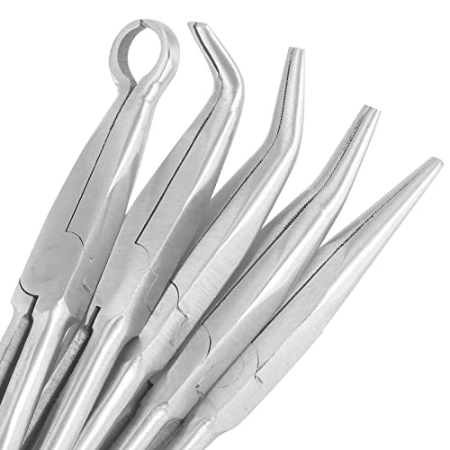 Mouyat 5 Piece 11 Inch Long Needle Nose Pliers, Extra Long Reach Pliers Sets With Non-Slip Rubber Grip, Straight, 25-Degree, 45-Degree, 90-Degree Angled And Round Pliers #TOP2
