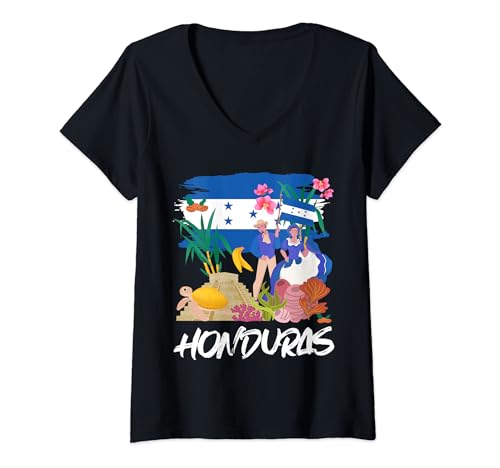 Mujer Ideas de disfraces de Honduras para niños y bandera de Honduras Camiseta Cuello V
