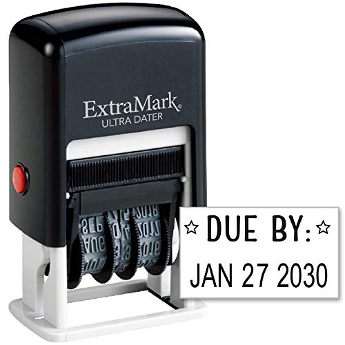 ExtraMark Ultra Dater Self-Inking Rubber Date Office Stamp with Due by: Phrase & Date - Style 2, Black Ink, 12-Year Band