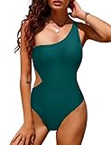 Yuson Girl Costume da Bagno Intero Donna Sexy Monospalla Costumi da Mare Curvy Push Up Costume Interi Contenitivo Cut-out Costumi Piscina Spiaggia Beachwear(Verde Pavone, L)